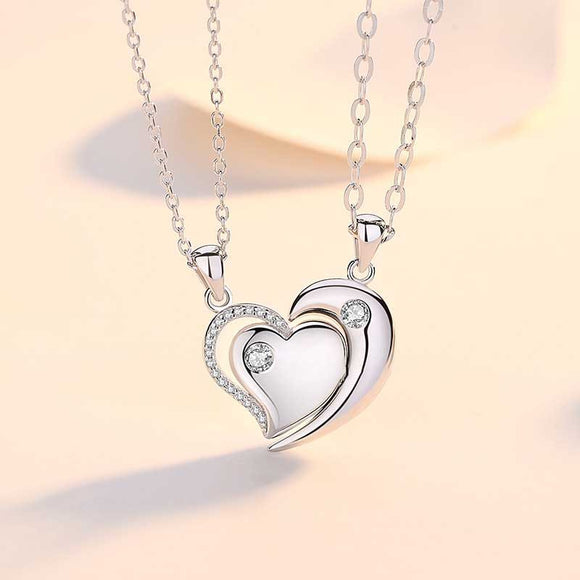 Sterling Silver Heart to Heart Magnetic CZ Couple Necklace